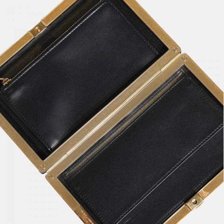 Pre Owned Dolce & Gabbana Gold Frame Blue Velvet Clutch Evening Purse Bag