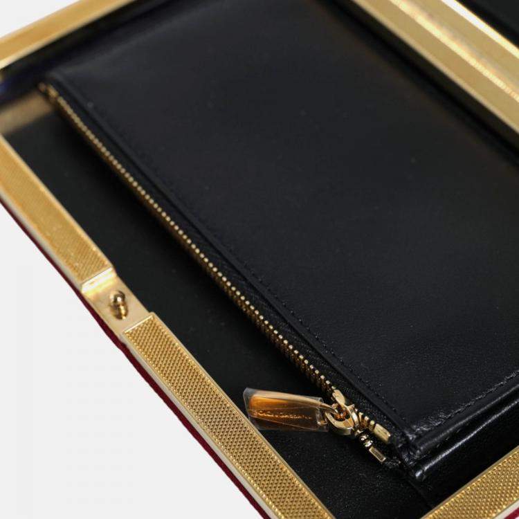 Pre Owned Dolce & Gabbana Gold Frame Red Velvet Clutch Evening Purse Bag