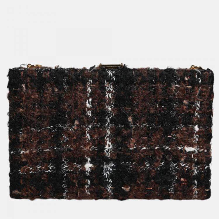 Pre Owned Dolce & Gabbana Floral Tweed Multicolor Fabric Clutch Crossbody Bag