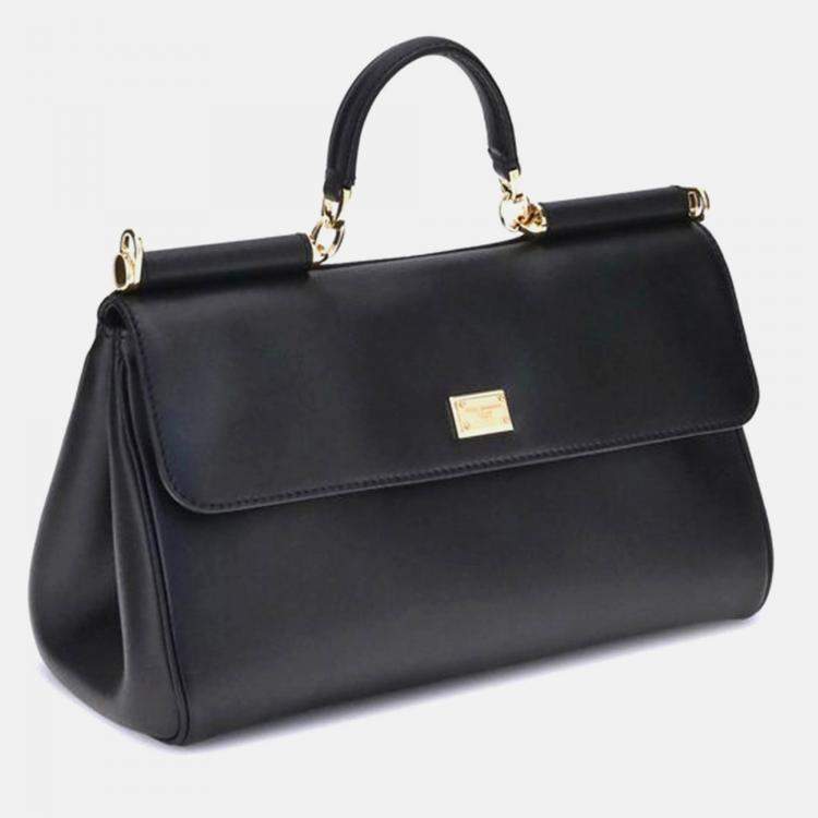 Pre Owned Dolce & Gabbana My Sicily Black Leather Handbag