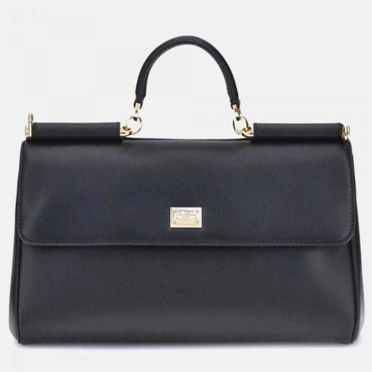 Pre Owned Dolce & Gabbana My Sicily Black Leather Handbag
