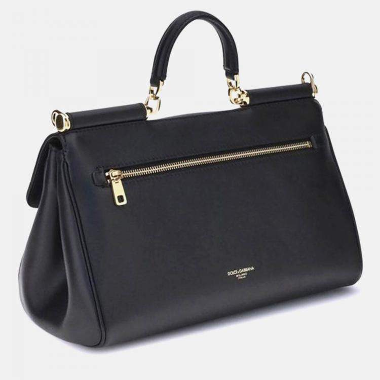 Pre Owned Dolce & Gabbana My Sicily Black Leather Handbag