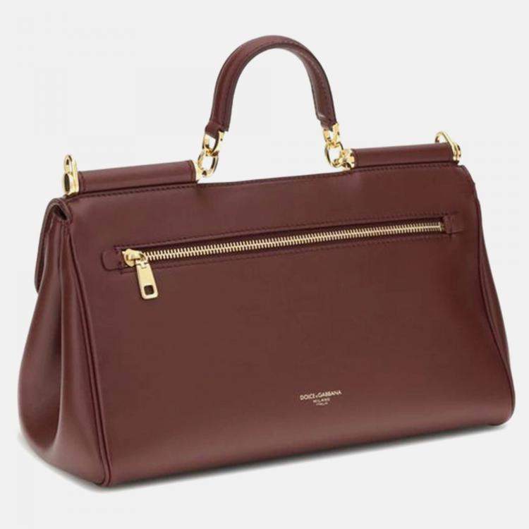 Pre Owned Dolce & Gabbana My Sicily Red Leather Handbag