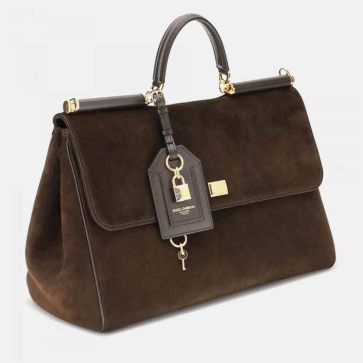 مملوكة مسبقًا Dolce & Gabbana Sicily Brown Suede Handbag