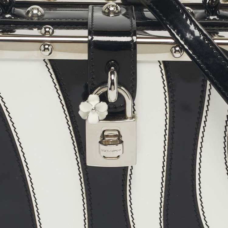 Pre Owned Dolce & Gabbana Black/White Patent Leather Dolce Box Top Handle Bag