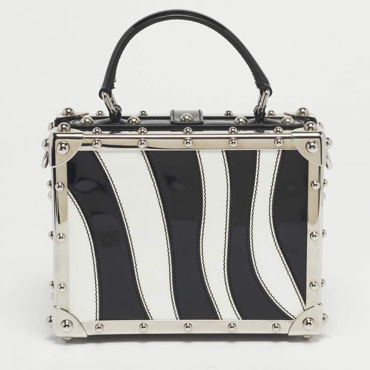 Pre Owned Dolce & Gabbana Black/White Patent Leather Dolce Box Top Handle Bag