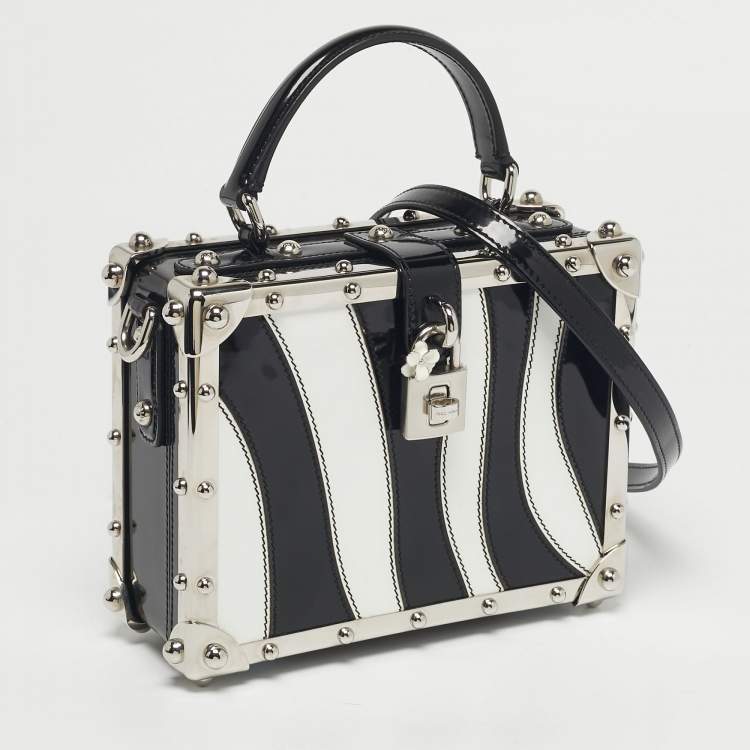Pre Owned Dolce & Gabbana Black/White Patent Leather Dolce Box Top Handle Bag