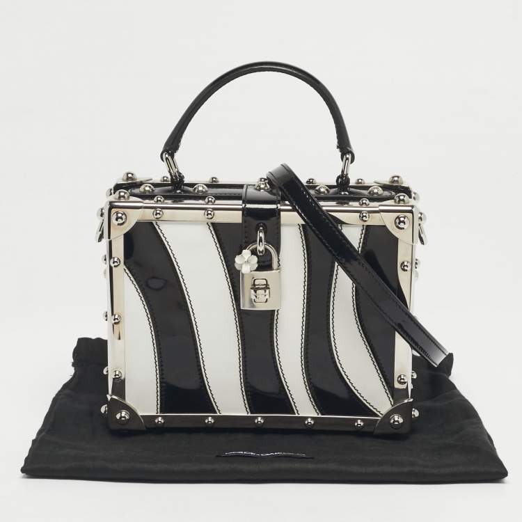 Pre Owned Dolce & Gabbana Black/White Patent Leather Dolce Box Top Handle Bag