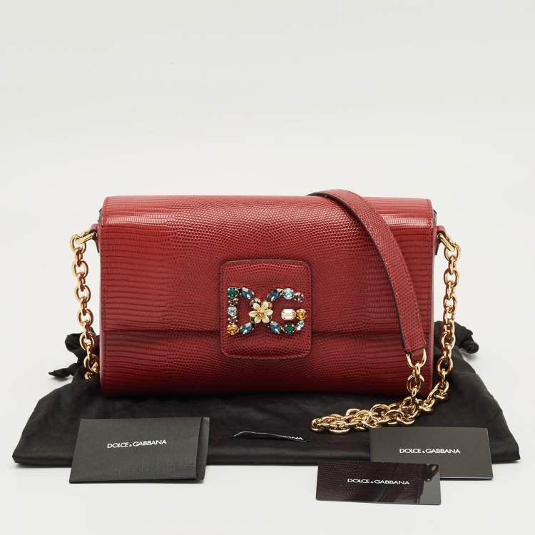 Pre Owned Dolce & Gabbana Red Lizard Embossed Leather DG Millennials Shoulder Bag