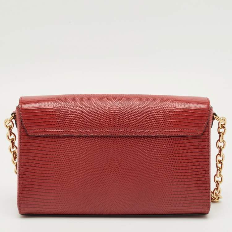 Pre Owned Dolce & Gabbana Red Lizard Embossed Leather DG Millennials Shoulder Bag