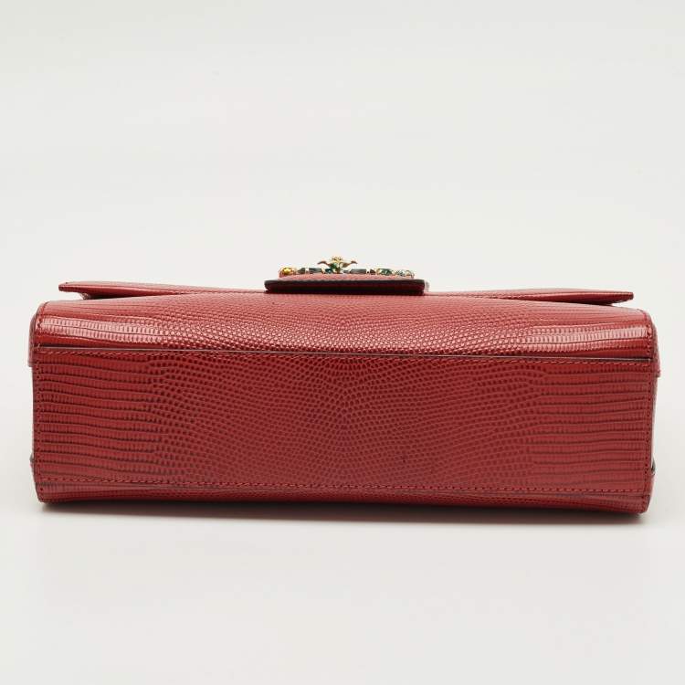 Pre Owned Dolce & Gabbana Red Lizard Embossed Leather DG Millennials Shoulder Bag