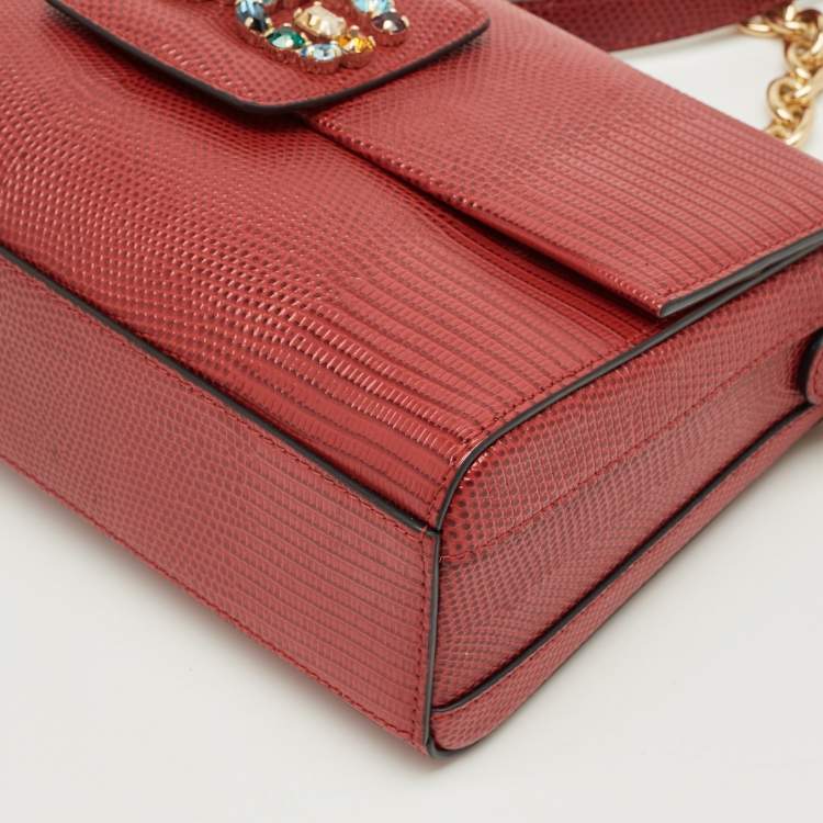 Pre Owned Dolce & Gabbana Red Lizard Embossed Leather DG Millennials Shoulder Bag