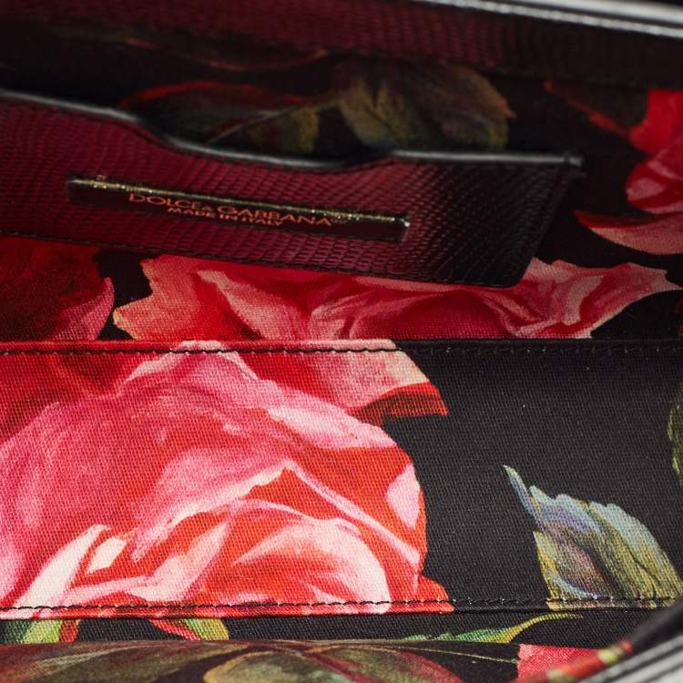 Pre Owned Dolce & Gabbana Black Lizard Embossed Leather DG Millennials Shoulder Bag