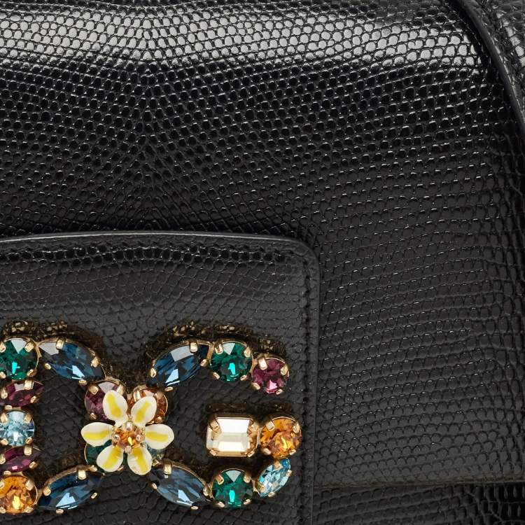Pre Owned Dolce & Gabbana Black Lizard Embossed Leather DG Millennials Shoulder Bag