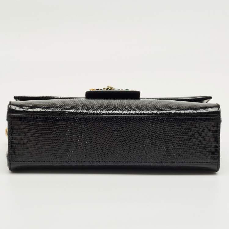 Pre Owned Dolce & Gabbana Black Lizard Embossed Leather DG Millennials Shoulder Bag