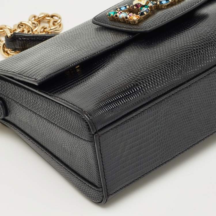 Pre Owned Dolce & Gabbana Black Lizard Embossed Leather DG Millennials Shoulder Bag