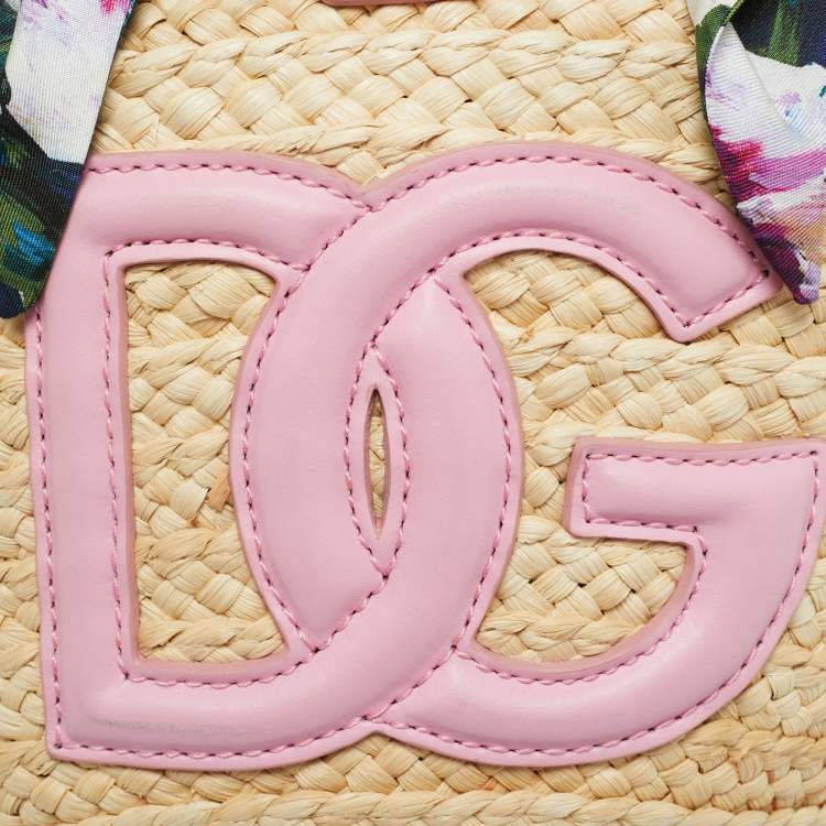 Pre Owned Dolce & Gabbana Pink/Natural Raffia Small Kendra Shopper Tote