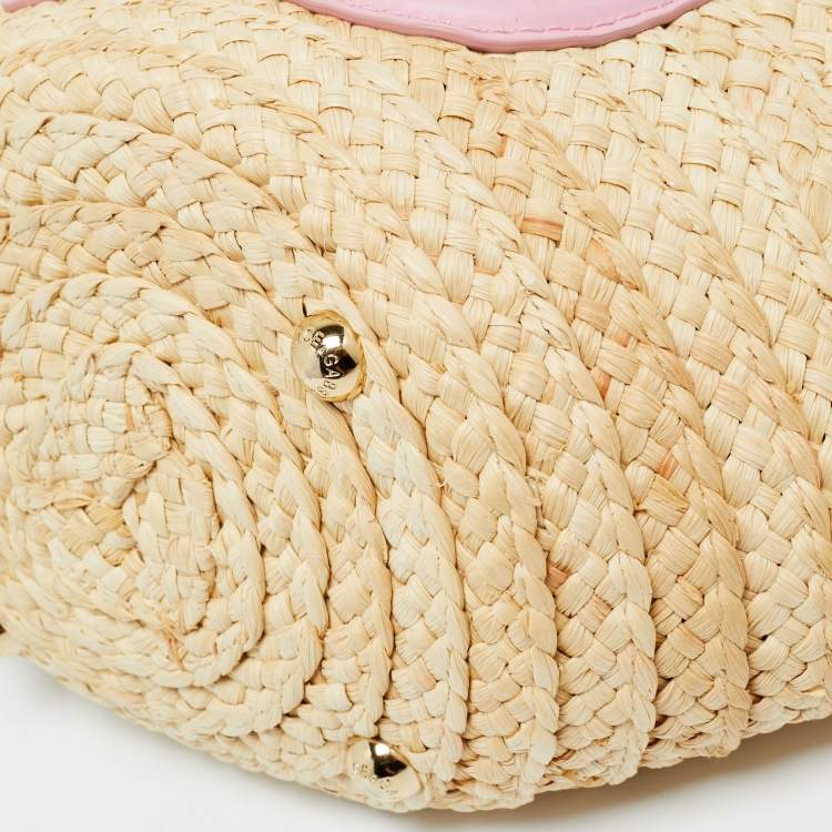 Pre Owned Dolce & Gabbana Pink/Natural Raffia Small Kendra Shopper Tote