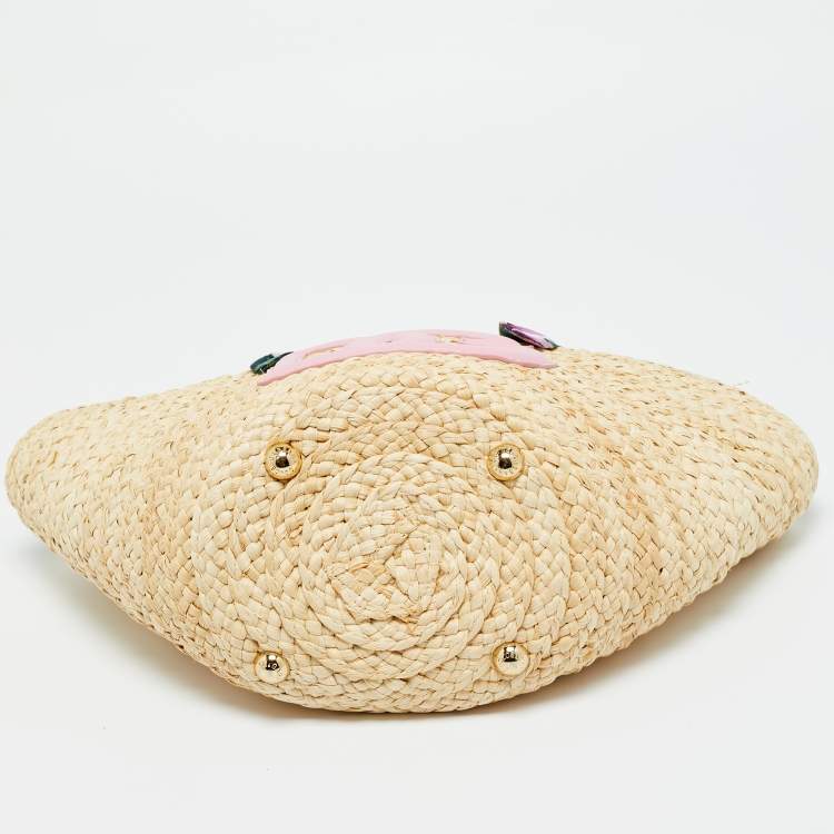 Pre Owned Dolce & Gabbana Pink/Natural Raffia Small Kendra Shopper Tote
