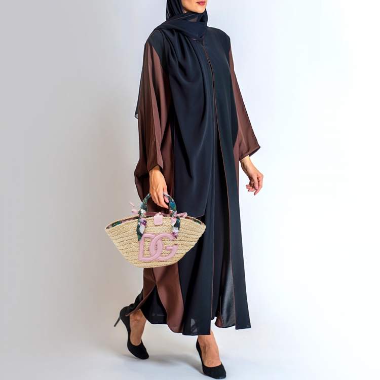 Pre Owned Dolce & Gabbana Pink/Natural Raffia Small Kendra Shopper Tote