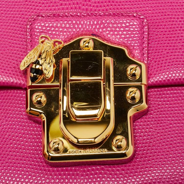 Pre Owned Dolce & Gabbana Pink Lizard Embossed Leather Lucia Top Handle Bag