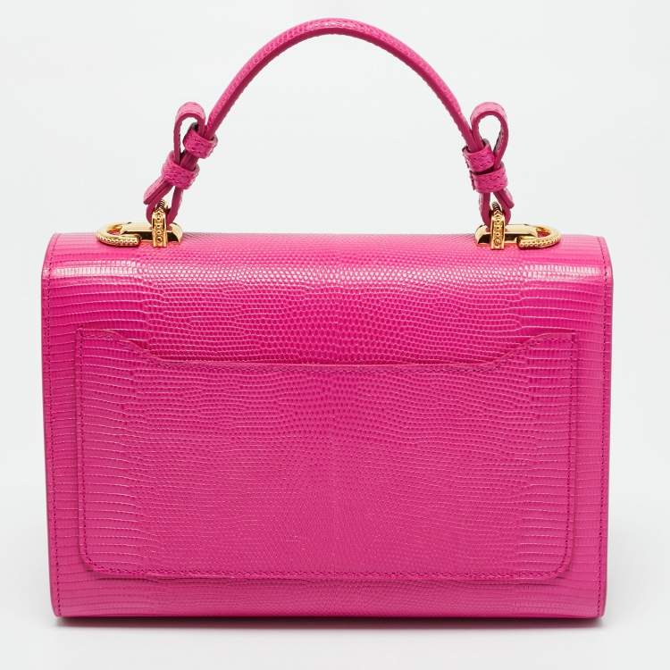 Pre Owned Dolce & Gabbana Pink Lizard Embossed Leather Lucia Top Handle Bag