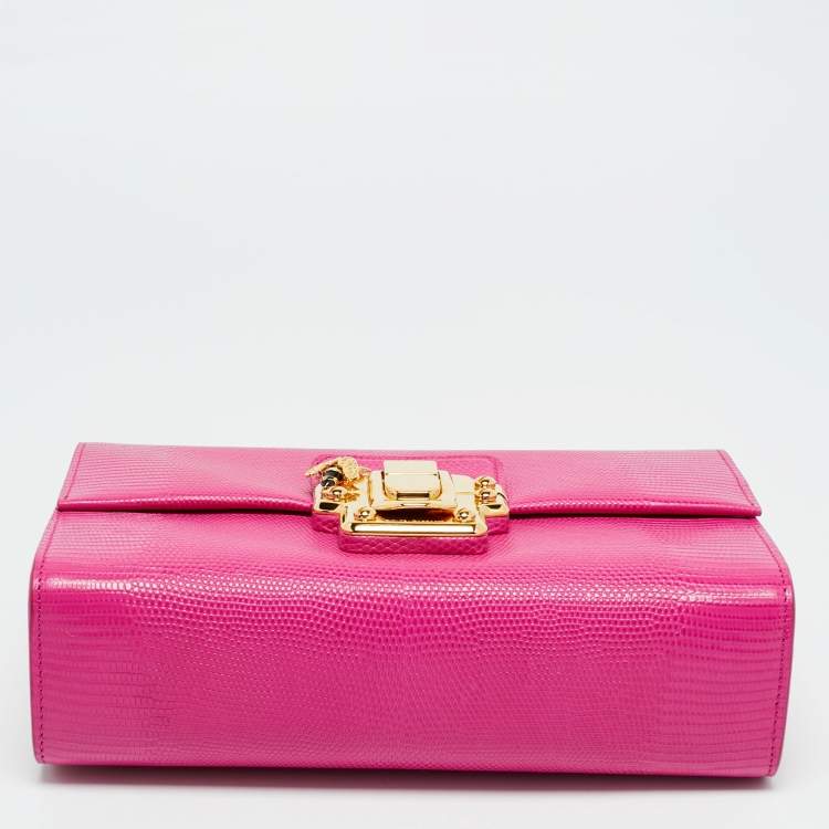 Pre Owned Dolce & Gabbana Pink Lizard Embossed Leather Lucia Top Handle Bag