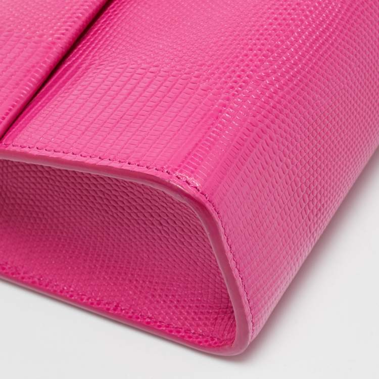 Pre Owned Dolce & Gabbana Pink Lizard Embossed Leather Lucia Top Handle Bag