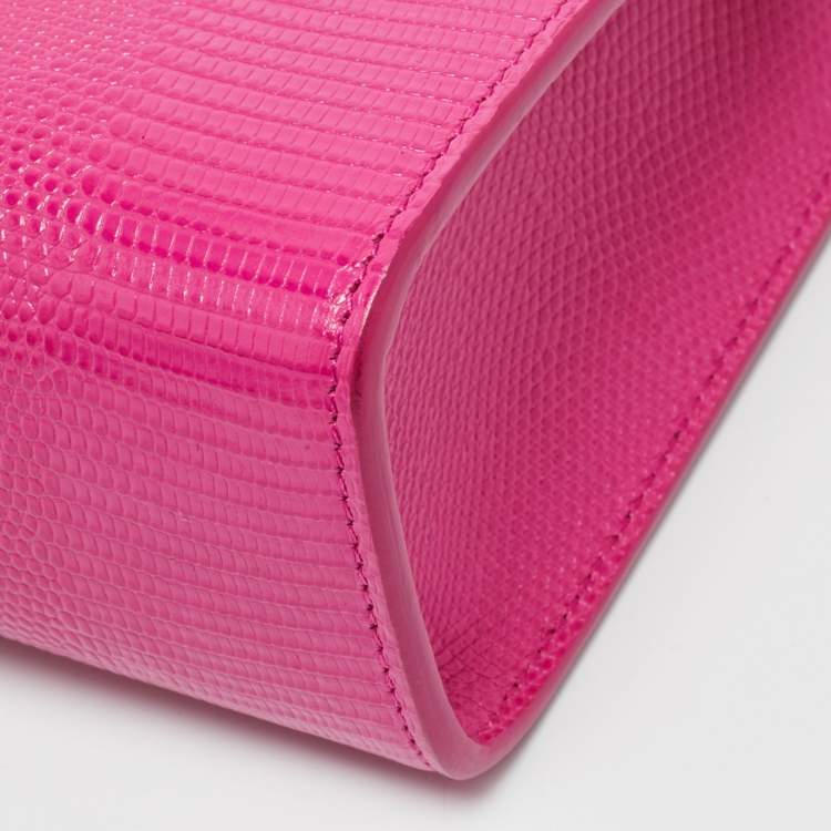 Pre Owned Dolce & Gabbana Pink Lizard Embossed Leather Lucia Top Handle Bag