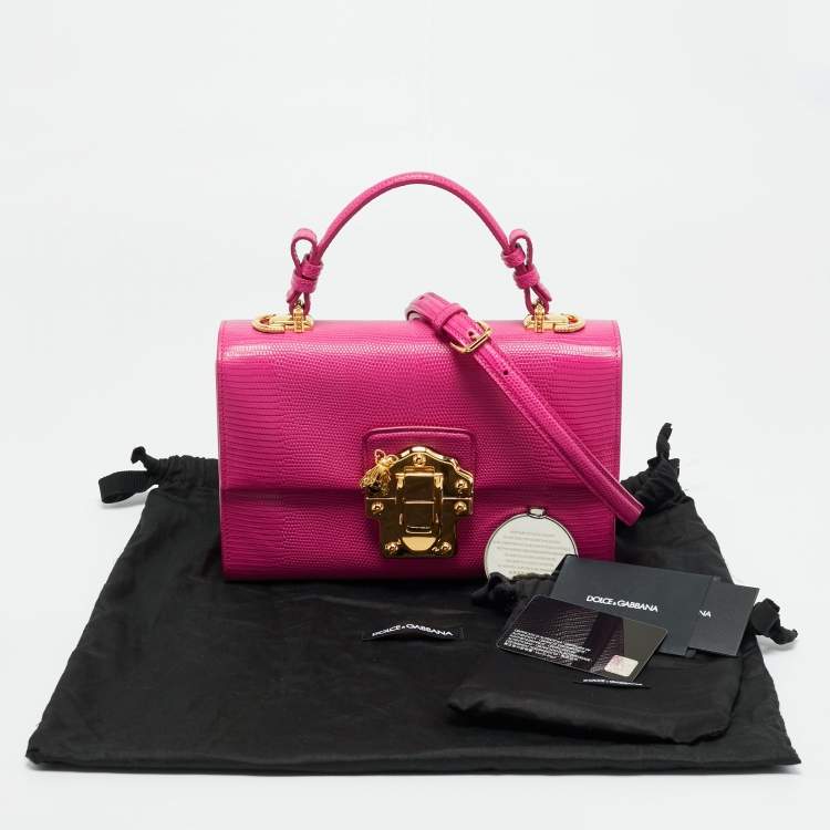 Pre Owned Dolce & Gabbana Pink Lizard Embossed Leather Lucia Top Handle Bag