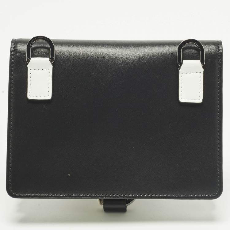 Pre Owned محفظة دولتشي أند غابانا جلد أسود/أبيض مطعمة بالكريستال على سلسلة