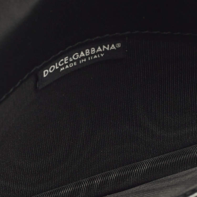 Pre Owned محفظة دولتشي أند غابانا جلد أسود/أبيض مطعمة بالكريستال على سلسل ة