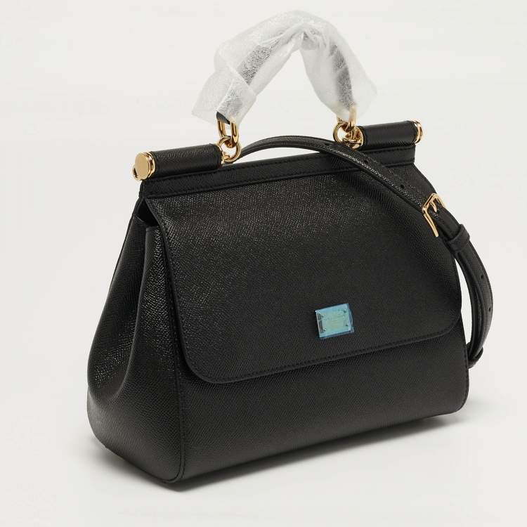 Pre Owned Dolce & Gabbana Miss Sicily Medium Black Leather Top Handle Bag