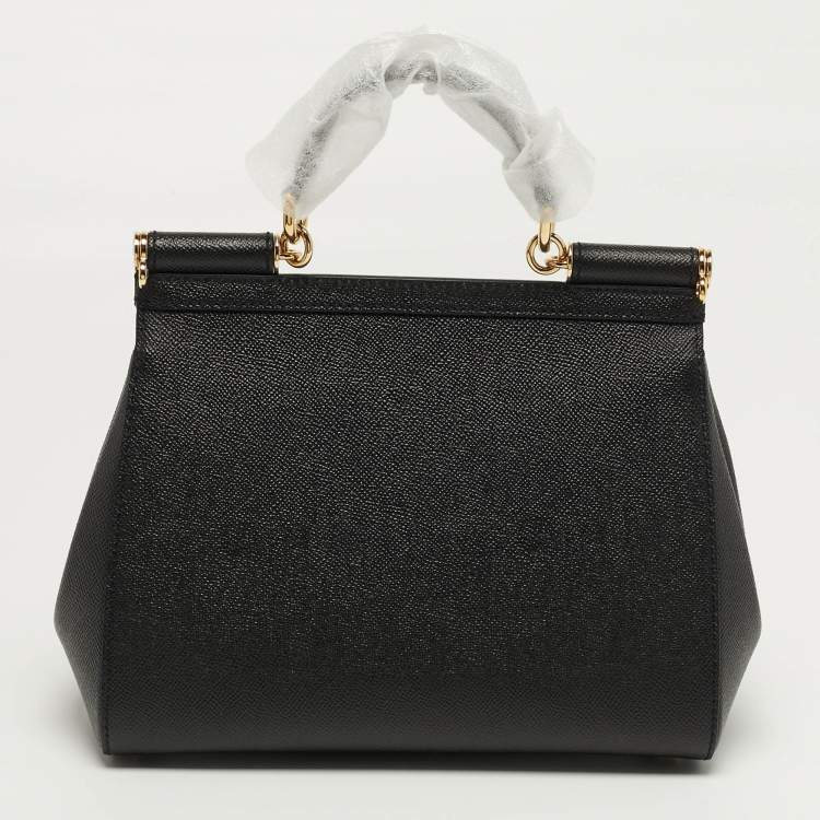 Pre Owned Dolce & Gabbana Miss Sicily Medium Black Leather Top Handle Bag