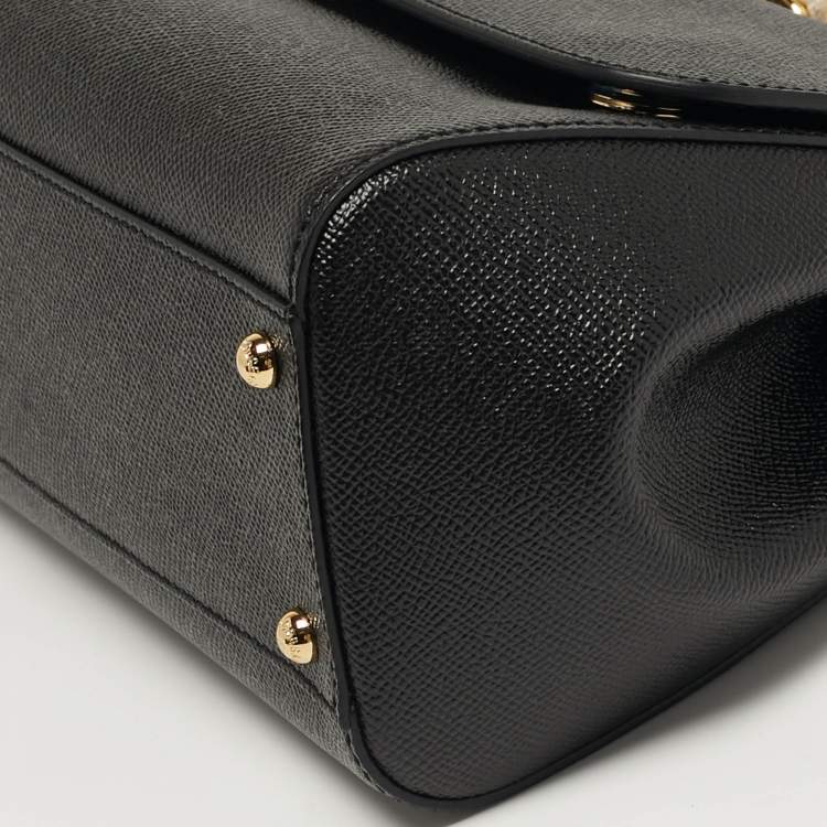 Pre Owned Dolce & Gabbana Miss Sicily Medium Black Leather Top Handle Bag