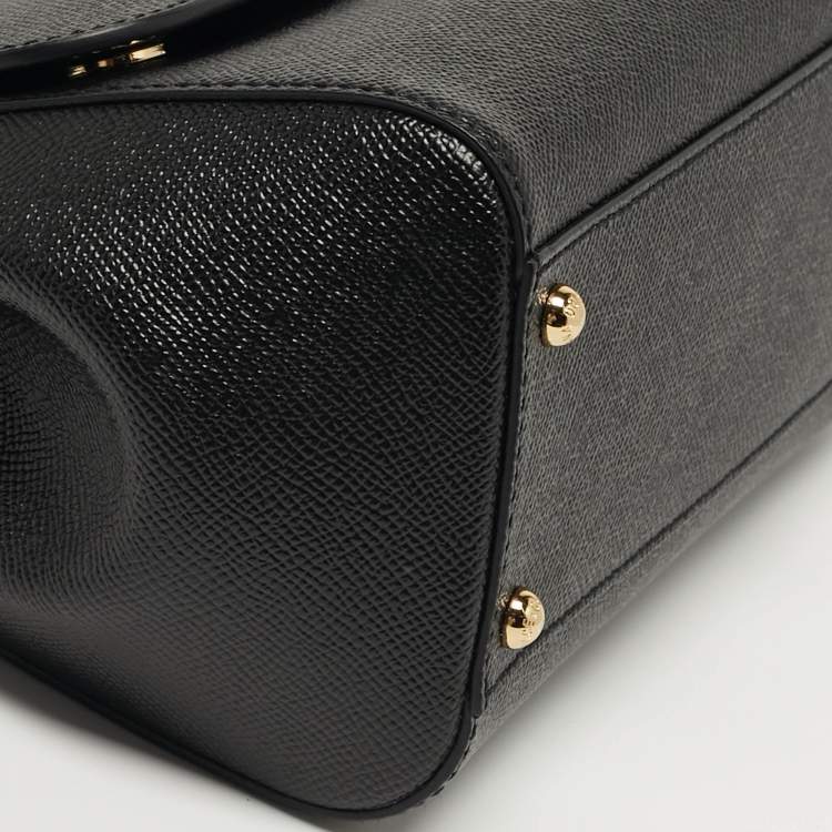 Pre Owned Dolce & Gabbana Miss Sicily Medium Black Leather Top Handle Bag