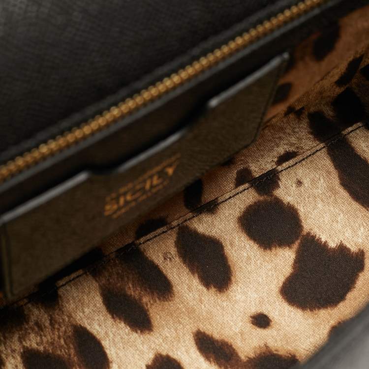 Pre Owned Dolce & Gabbana Miss Sicily Medium Black Leather Top Handle Bag