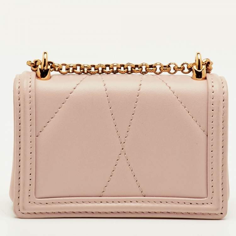 Pre Owned Dolce & Gabbana Devotion Powder Pink Quilted Leather Micro Crossbody Bag