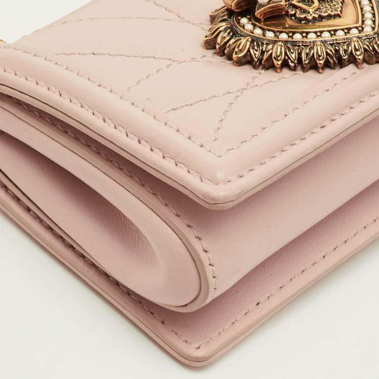 Pre Owned Dolce & Gabbana Devotion Powder Pink Quilted Leather Micro Crossbody Bag