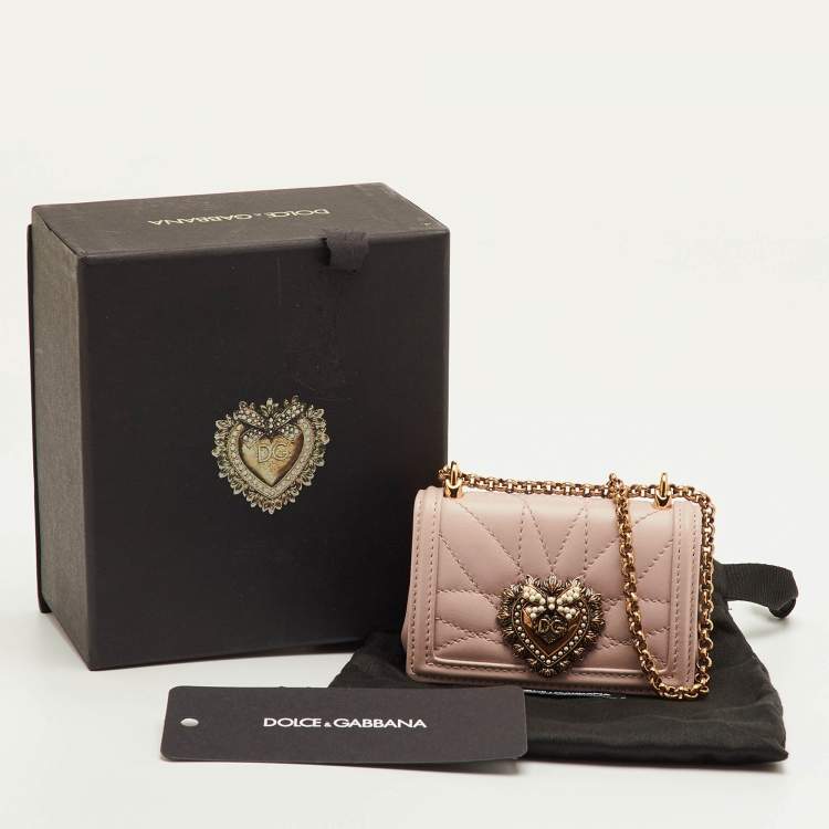 Pre Owned Dolce & Gabbana Devotion Powder Pink Quilted Leather Micro Crossbody Bag