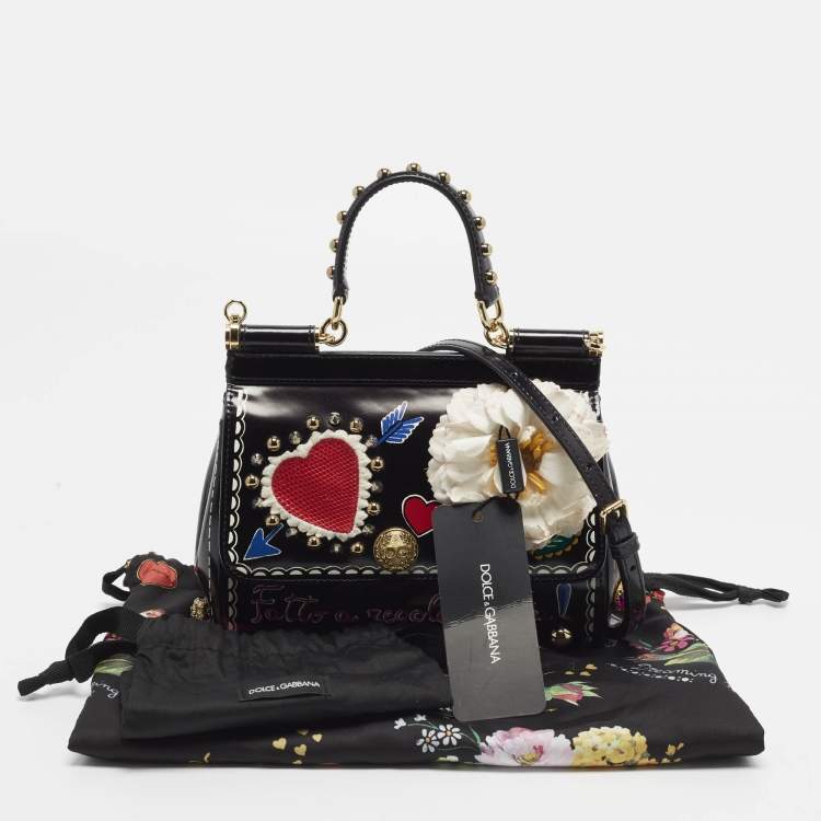 Pre Owned Dolce & Gabbana Miss Sicily Limited Edition Small Black Patent Leather Top Handle Bag