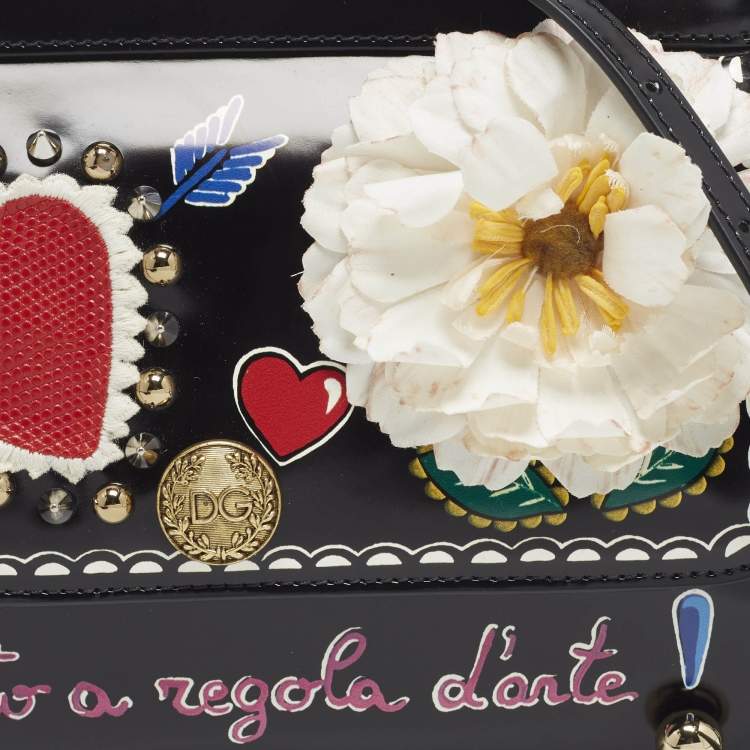 Pre Owned Dolce & Gabbana Miss Sicily Limited Edition Small Black Patent Leather Top Handle Bag