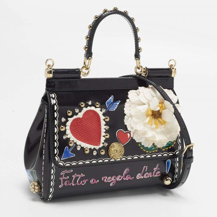 Pre Owned Dolce & Gabbana Miss Sicily Limited Edition Small Black Patent Leather Top Handle Bag