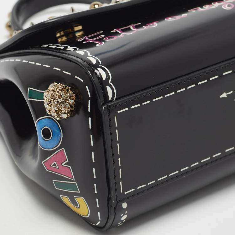 Pre Owned Dolce & Gabbana Miss Sicily Limited Edition Small Black Patent Leather Top Handle Bag
