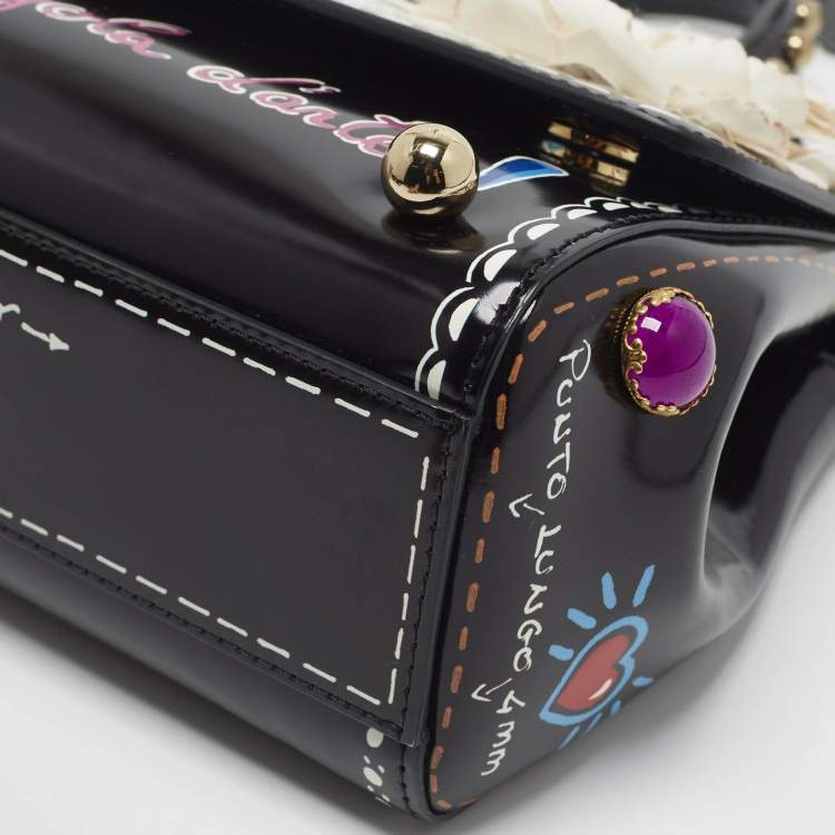 Pre Owned Dolce & Gabbana Miss Sicily Limited Edition Small Black Patent Leather Top Handle Bag