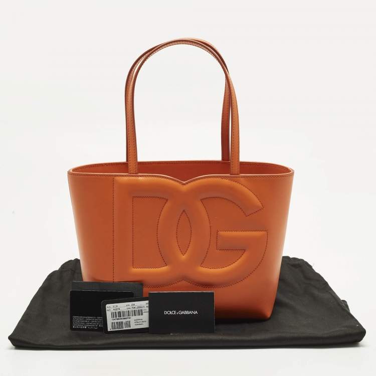 Pre Owned Dolce & Gabbana DG Logo Small Orange Leather Shopper Tote