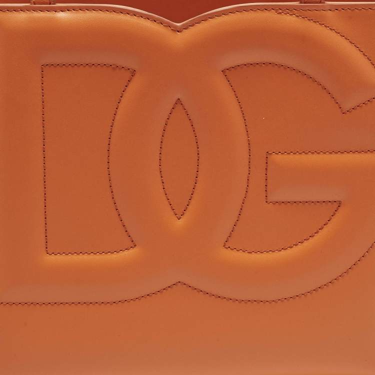 Pre Owned Dolce & Gabbana DG Logo Small Orange Leather Shopper Tote