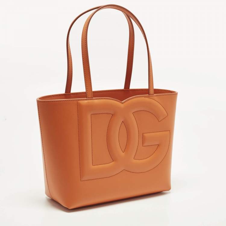 Pre Owned Dolce & Gabbana DG Logo Small Orange Leather Shopper Tote