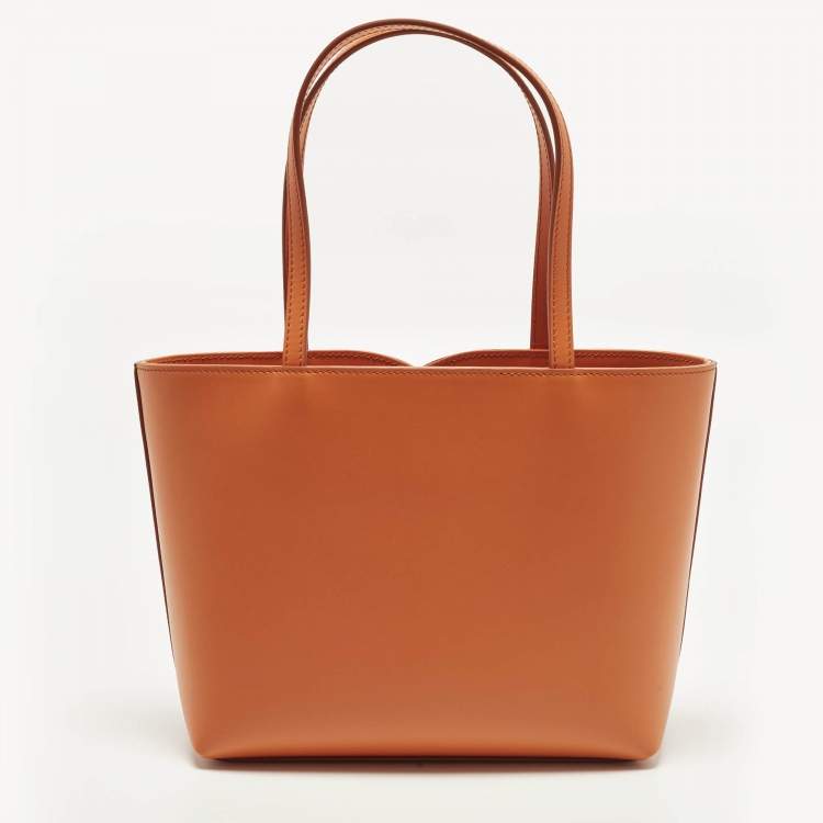 Pre Owned Dolce & Gabbana DG Logo Small Orange Leather Shopper Tote