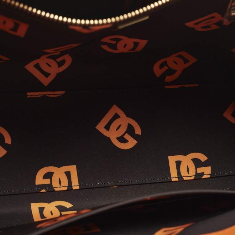 Pre Owned Dolce & Gabbana DG Logo Small Orange Leather Shopper Tote